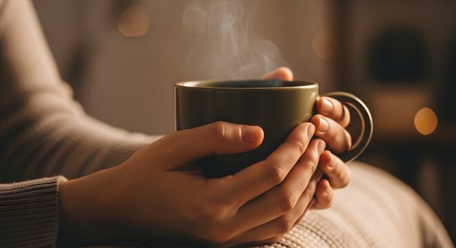 Close-up of hands holding a warm mug