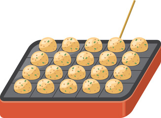 プレートで焼かれているたこ焼きのイメージイラスト