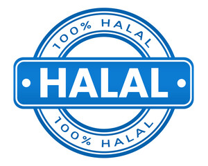 blue halal food round stamp label element png file