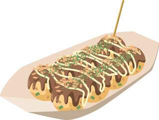 紙皿に盛り付けられたたこ焼きのイメージイラスト