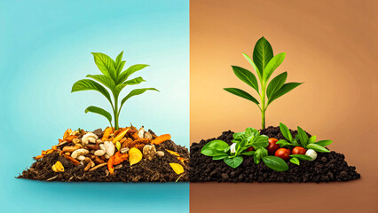 Comparing organic composting success for vibrant plant growth in rich soil environments