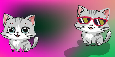 Obraz premium Adobe Illustrator vector image of a cat wearing glasses on a date. Children's cartoon series animation.