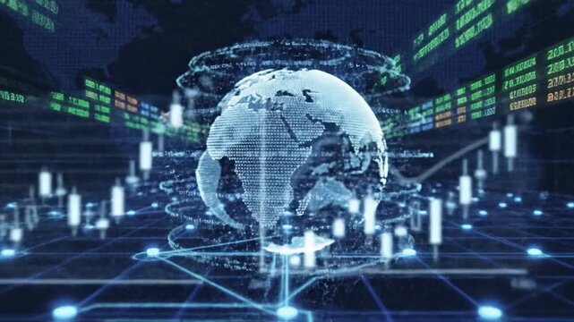 Digital globe with interconnected data points representing global business
