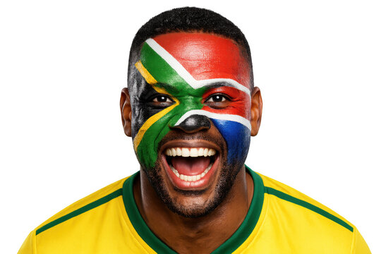 Passionate South African Football Fan with Face Paint isolated on transparent background