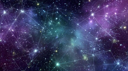 Fototapeta premium Vibrant Galactic Nebula with Interconnected Star Networks in Deep Space