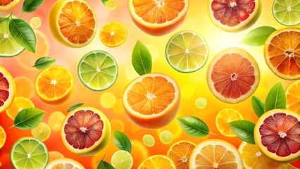 Obraz premium Levitating Citrus Slices and Whole Fruits with Bokeh Effect
