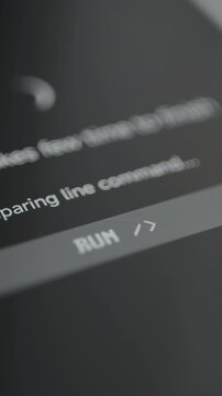 Preparing line command text, finger taps the button labeled RUN, system repair