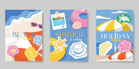 summer party invitation card vector. poster with Fruit , leaves, lobster, wine, cheese, tomato, crab, shell in line art. Design for wedding card, greeting card, cover, poster. © babeer