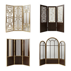 Elegant room dividers with various designs isolated on transparent background