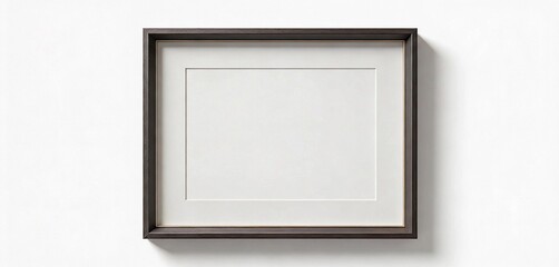 Dark wood picture frame with white mat on a white wall, perfect for displaying photos, art, or certificates