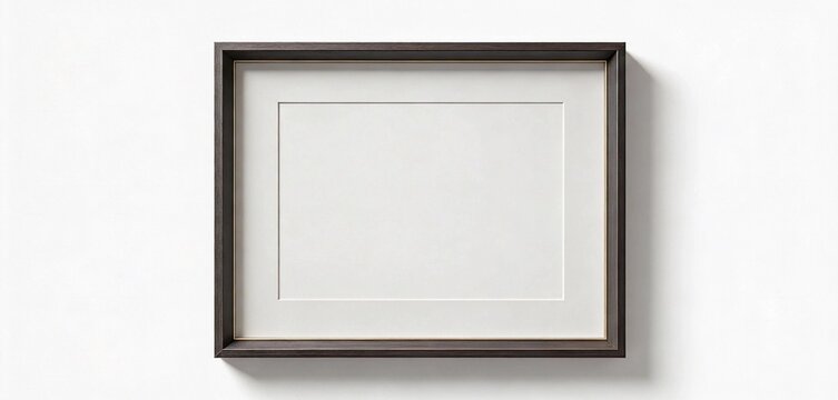 Dark wood picture frame with white mat on a white wall, perfect for displaying photos, art, or certificates