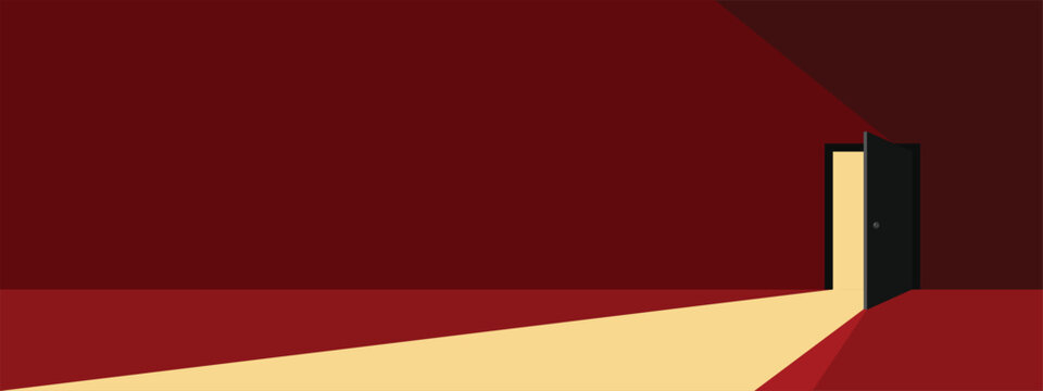 Half open secret door new opportunities concept vector, fear of the unknown, step inside the future.