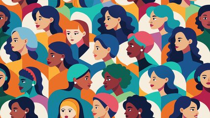 Diverse group of women profile portraits in flat style seamless pattern.eps © zihad
