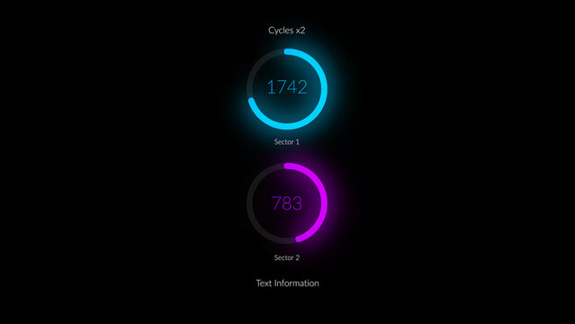 HUD Neon Infographics Cycles 2 &ndash; Futuristic Sci Fi Data Interface, Glowing Digital Dashboard Elements, Cyberpunk Analytics Charts, Tech UI Visualization Pack
