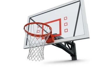 A basketball hoop with a red rim and white backboard