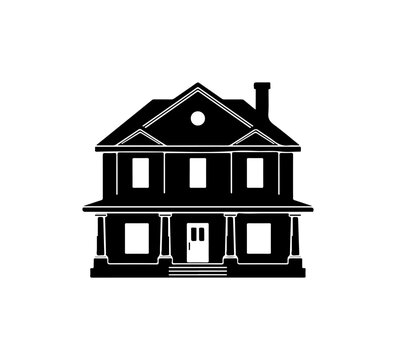 Classic Black and White Victorian House Icon