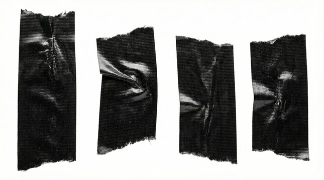Abstract Black Tape Strips: Graphic depiction of torn black tape, the image evokes a sense of raw, deconstructed texture, revealing the simplicity and visual impact of the raw material.
