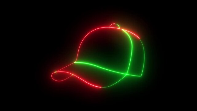 Glowing neon Baseball cap icon isolated on black background. sports cap icon. uniform cap or hat icon. baseball uniform cap, representing sports and leadership. 4k video animation.