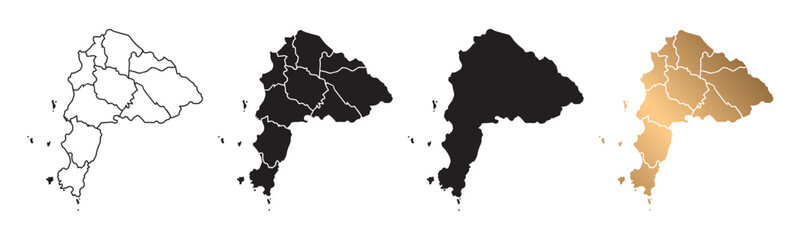 Obraz premium A map of Chonburi province in Thailand. The map features gold and black outlines against a white background, making it suitable for websites, educational purposes, and tourism.