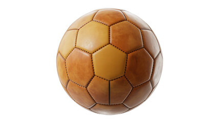Fototapeta premium Vintage Leather Soccer Ball in Distressed Finish with Warm Golden Lighting on Isolated White Background for Sports Advertising