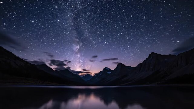 Mountain Lake Landscape at Dusk and Night.