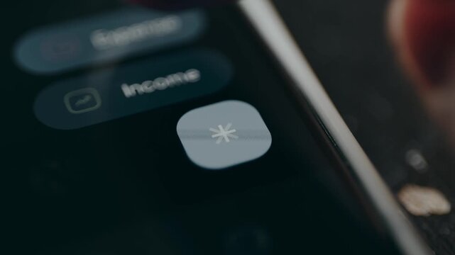 Person taps the plus digital button to add new data in the Expense category within the financial app interface