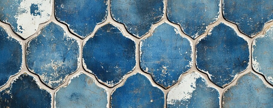 An intricate blue and white Moroccan mosaic tile pattern. A traditional, geometric background perfect for travel, cultural, and decorative design themes.