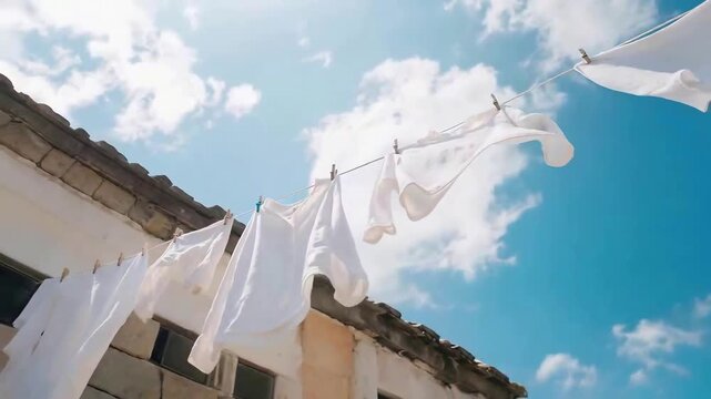 White clothes drying in the sun