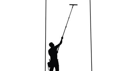 Worker Cleaning Window with Squeegee Silhouette Illustration