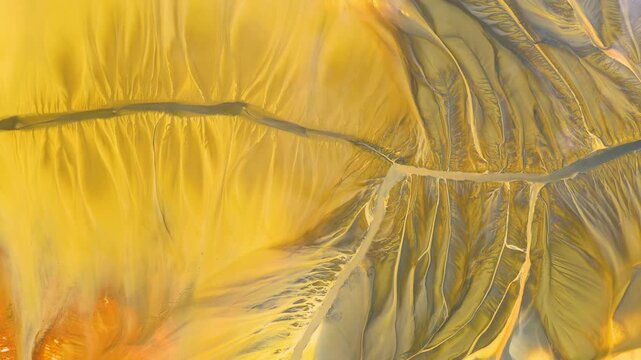  Aerial view of AMD acid mine drainage polluted waters. Natural pattern. Environmental pollution