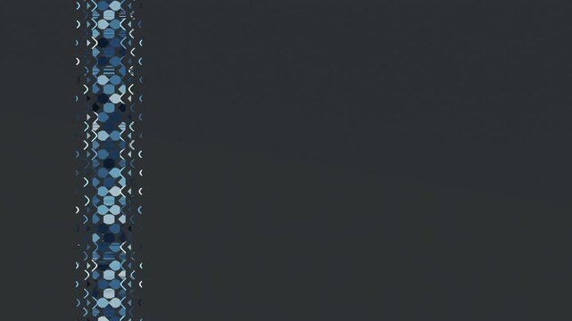 Dark grey background with a vertical blue pattern on the left side