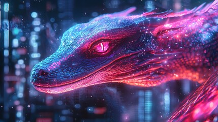 Futuristic neon komodo dragon holographic glowing design high resolution picture