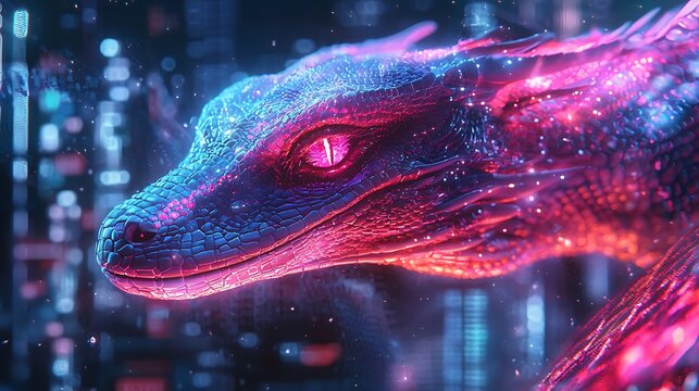 Futuristic neon komodo dragon holographic glowing design high resolution picture