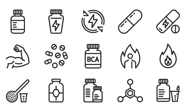 Sport supplements and fitness nutrition editable stroke outline icon isolated on white background flat vector illustration. Pixel perfect. 64 x 64.