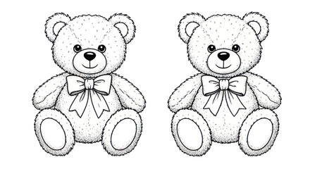 Obraz premium Two Adorable Teddy Bears with Bow Ties, Hand-Drawn Style