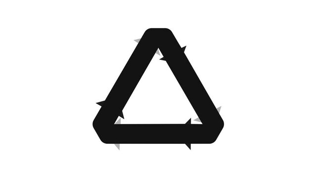 Black recycling symbol rotating on white background