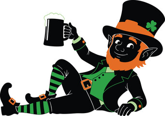 Leprechaun Character Holding Beer Mug, Festive Irish Folklore Cartoon