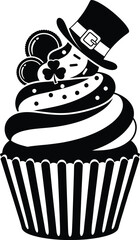 St. Patrick's Day Cupcake with Leprechaun Hat and Shamrock Decoration