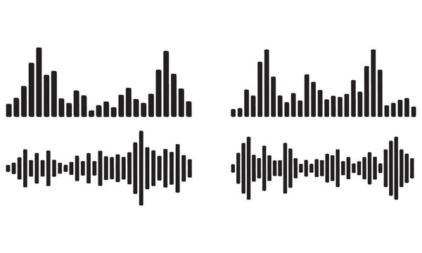 Modern vector illustration collection featuring sound waves, audio equalizer bars, racing speedometers, and motion graphics