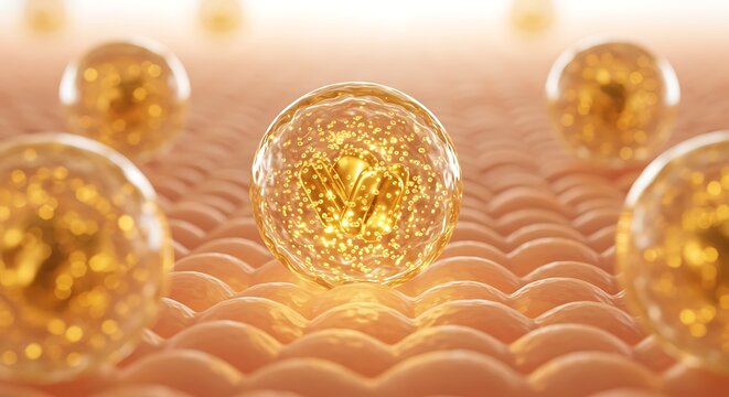 Golden nanoparticles on a reflective surface with sparkling effect, nanotechnology concept