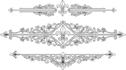 ornate floral designs with fleur de lis on white background for graphic resources © Badhon