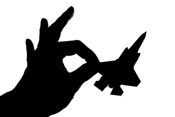 反戦、シルエットのジェット戦闘機