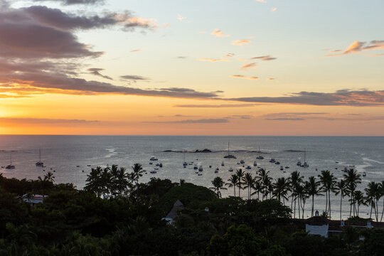 The Costa Rica coastline at sunset.