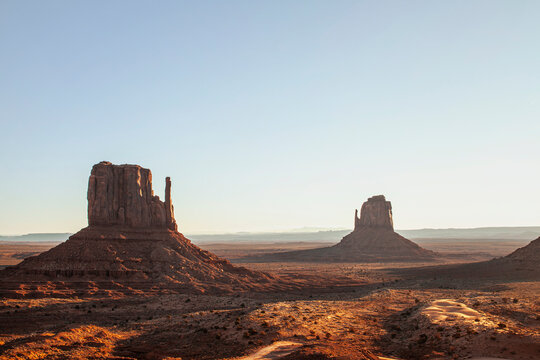 Warm panoramic view of Monument Valley Arizona