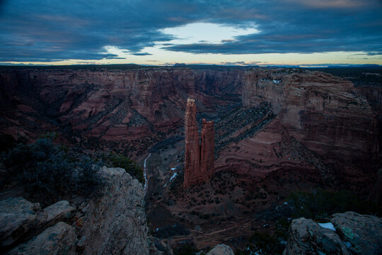 Looking into canyon at spider rock formation