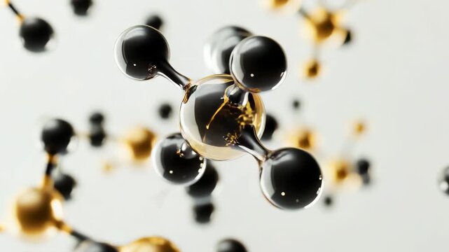 The clip shows molecular structures in a laboratory setting, illustrating different atoms and their interactions with each other