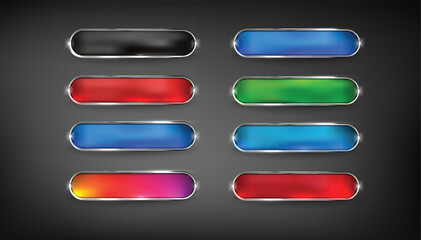 A collection of colorful rounded rectangle buttons on a dark background