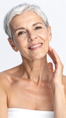Elegant Mature Woman with Radiant Skin and a Warm Smile.