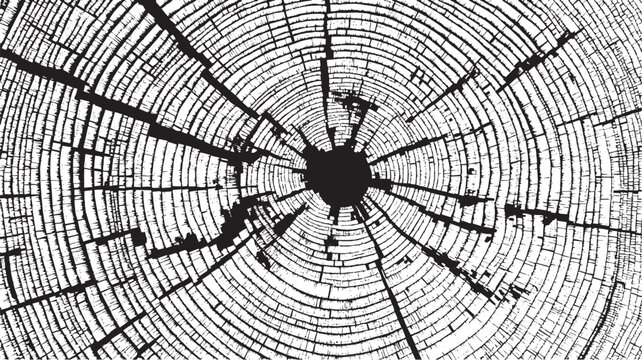 Cross-section of a tree trunk, annual growth rings pattern vector illustration