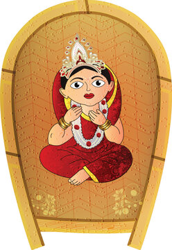 Bengali Wedding Kulo Vector - Traditional Bangla Bridal  Cartoon Illustration for Invitation Card